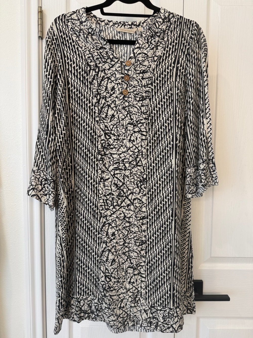 Soft Surroundings Black White Abstract Print Tunic Dress Size S